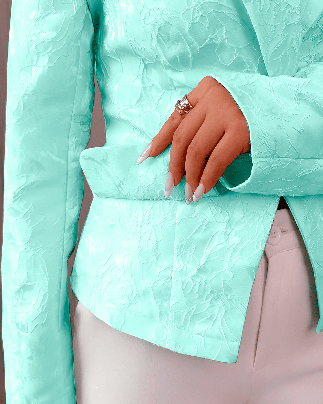 Blazer Jacquard Cintré Poches Bouton Unique