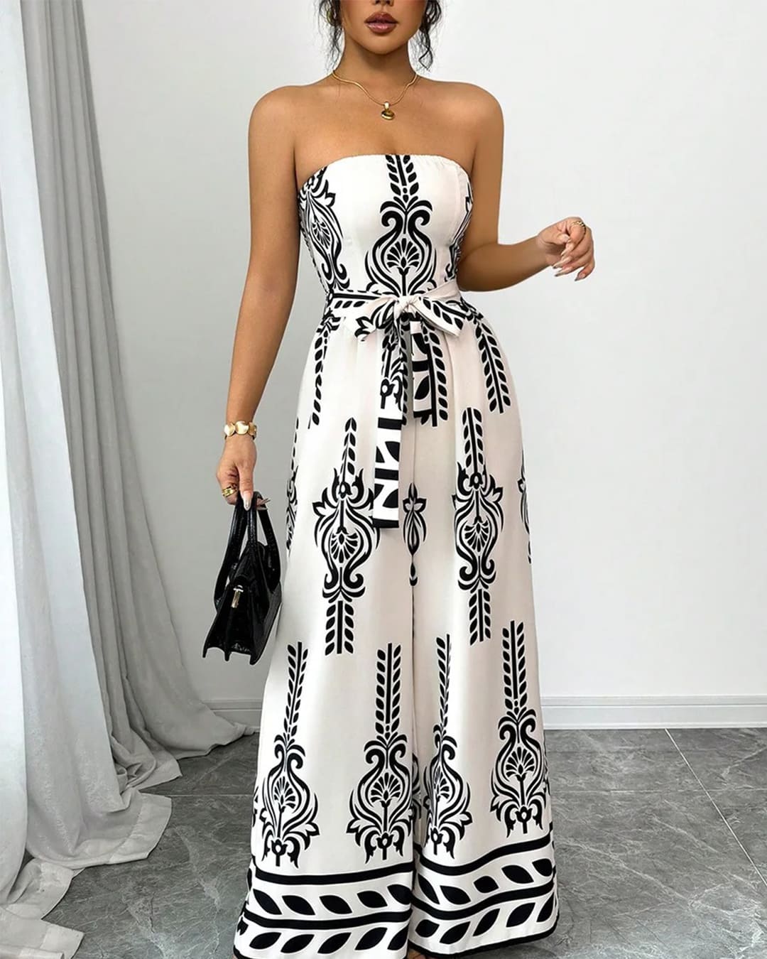 Combinaison Bandeau Ceinturée Imprimé Baroque