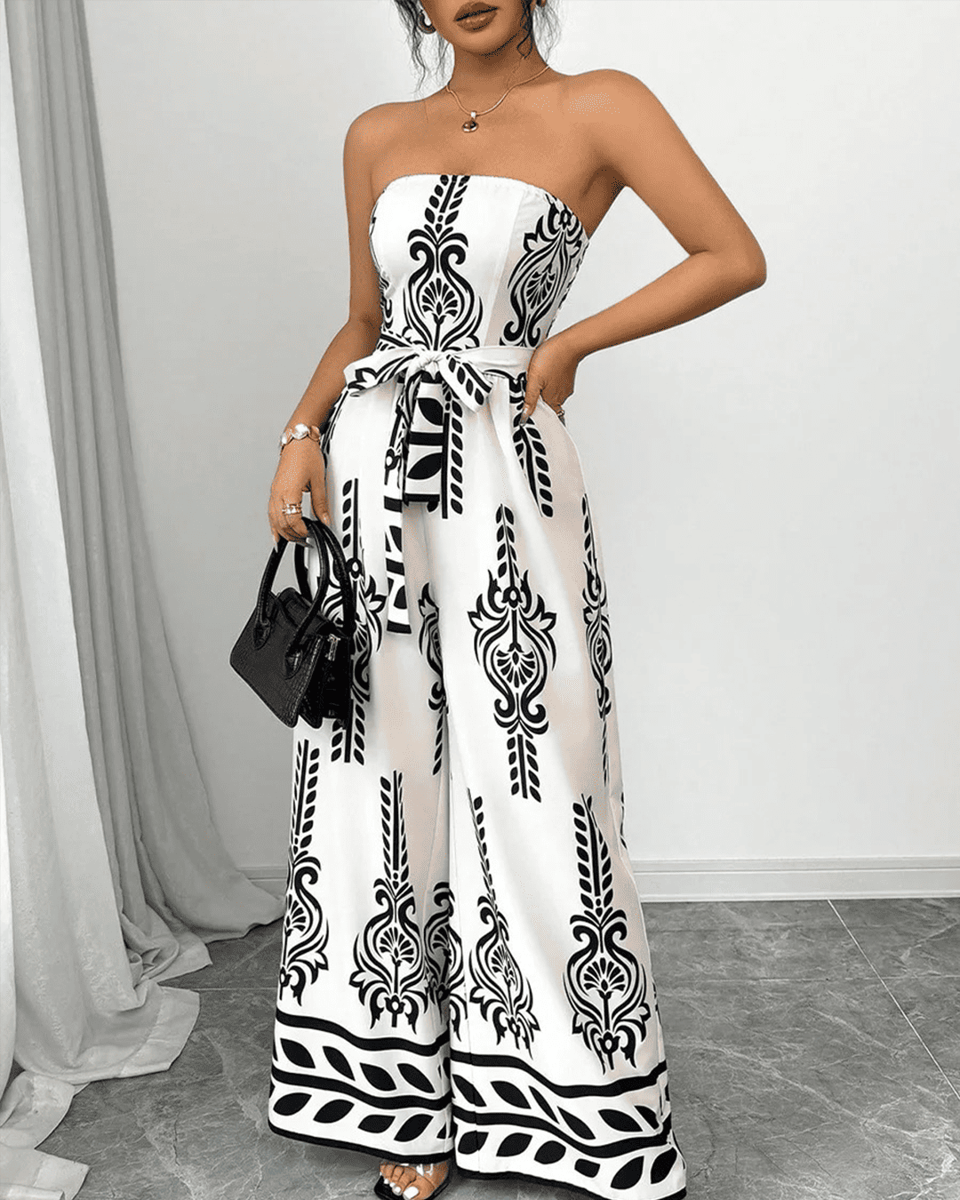 Combinaison Bandeau Ceinturée Imprimé Baroque