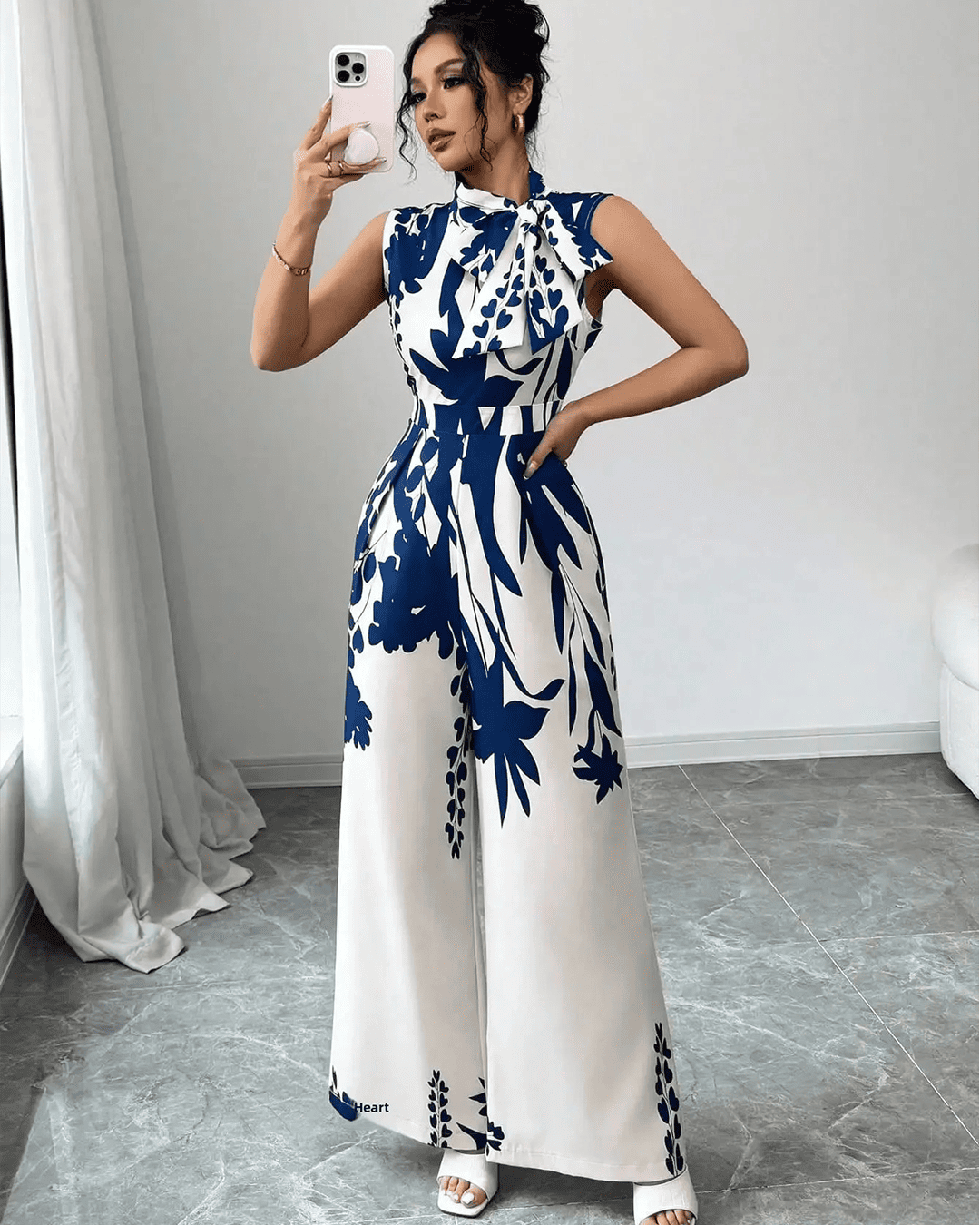 Combinaison Col Noué Taille Cintrée Imprimé Floral