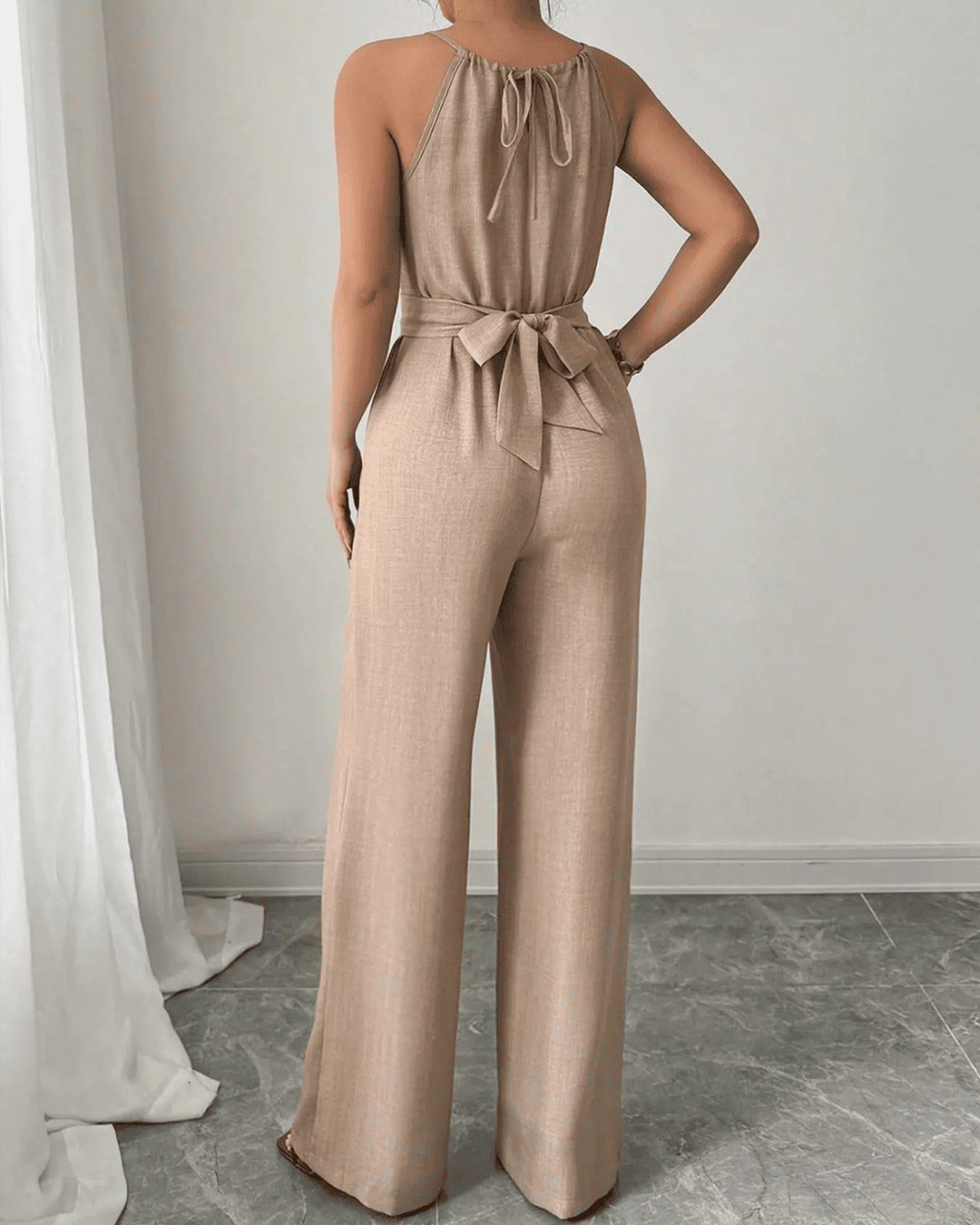 Combinaison Halter Drapée Taille Haute Jambes Larges