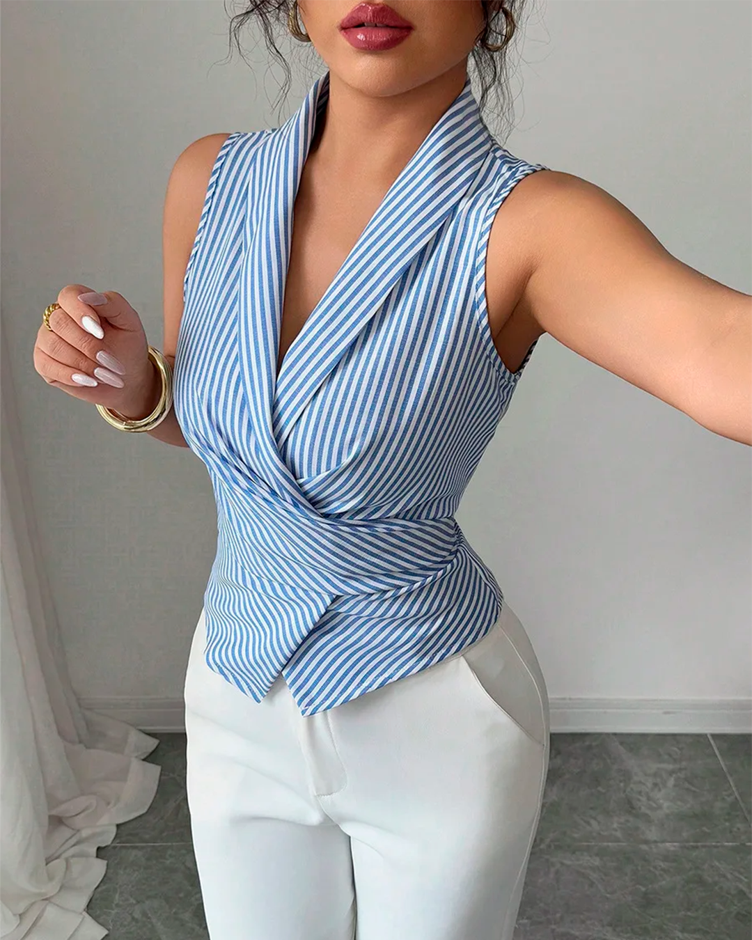 Blouse Cache Cœur Rayée Col Revers Cintrée