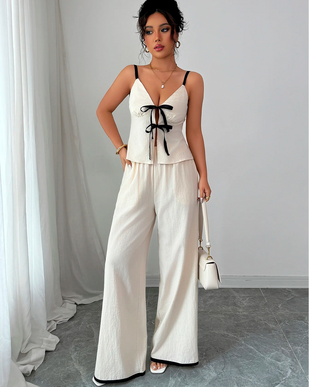 Ensemble Top Noué Bretelles Pantalon Large