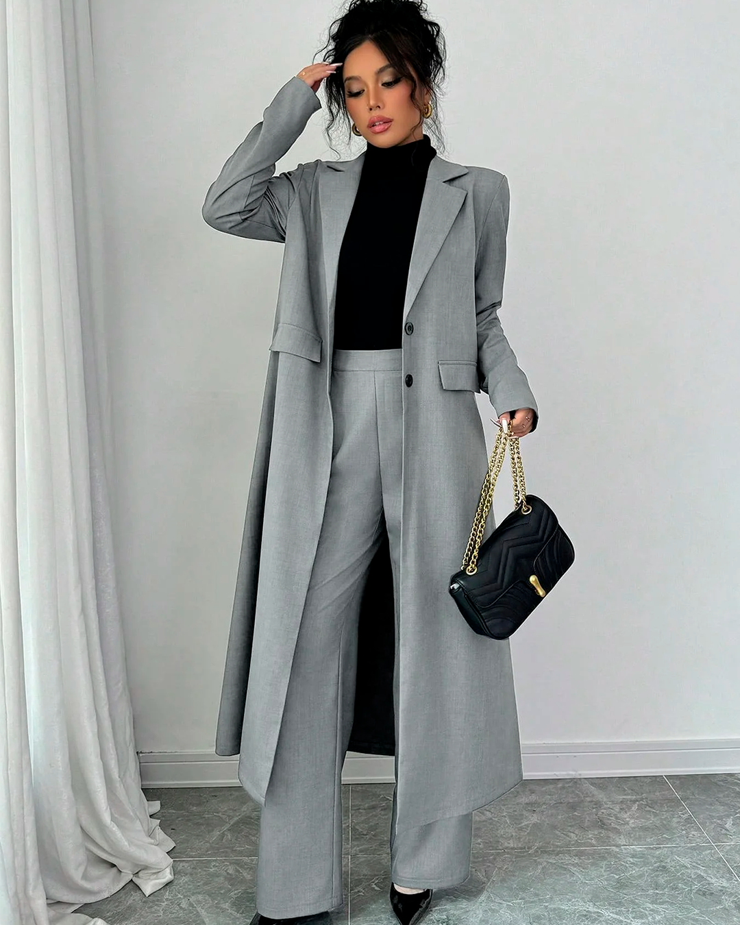 Ensemble Manteau Long Tailleur + Pantalon Large