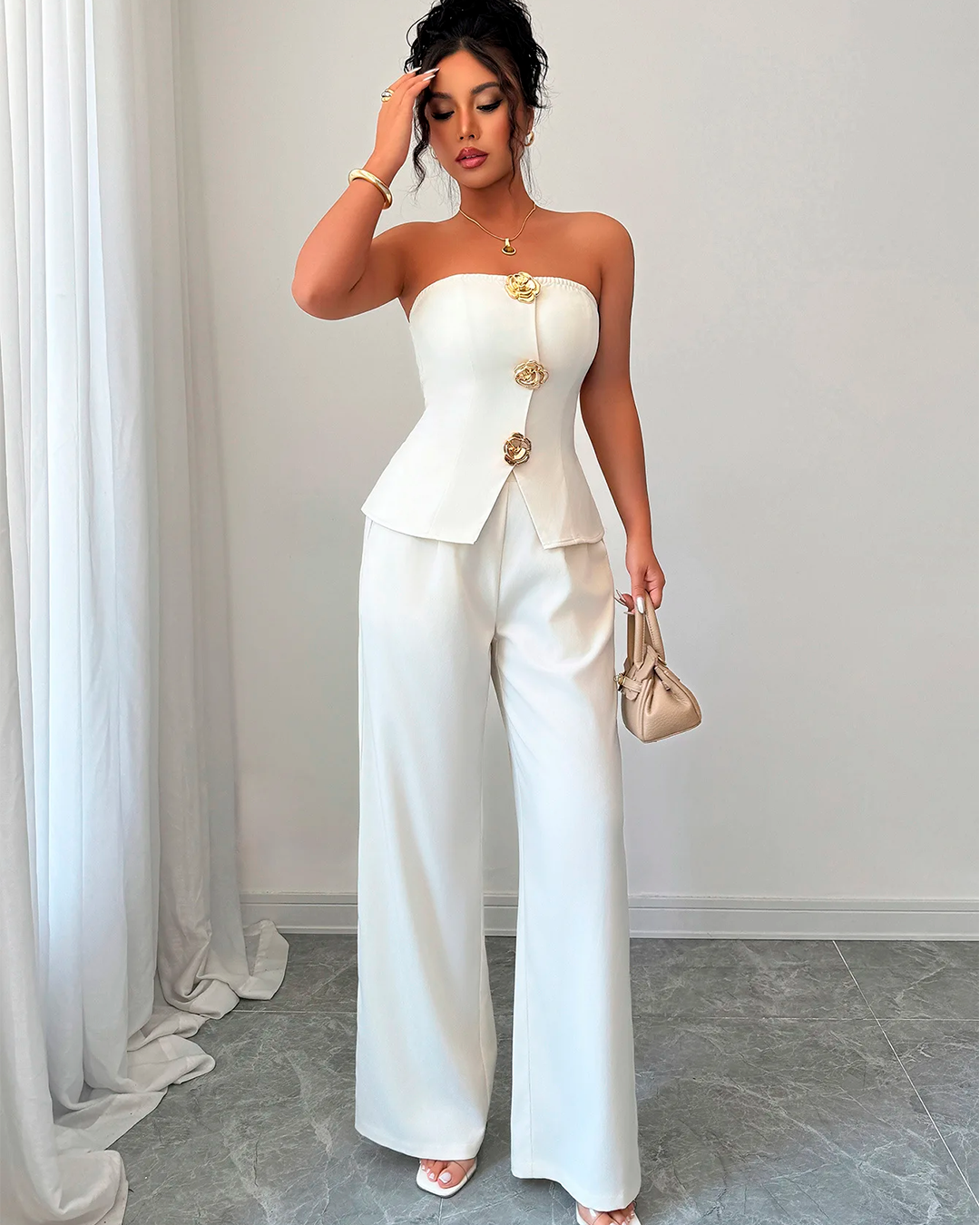 Ensemble Bustier Boutonné Sculptant + Pantalon Large