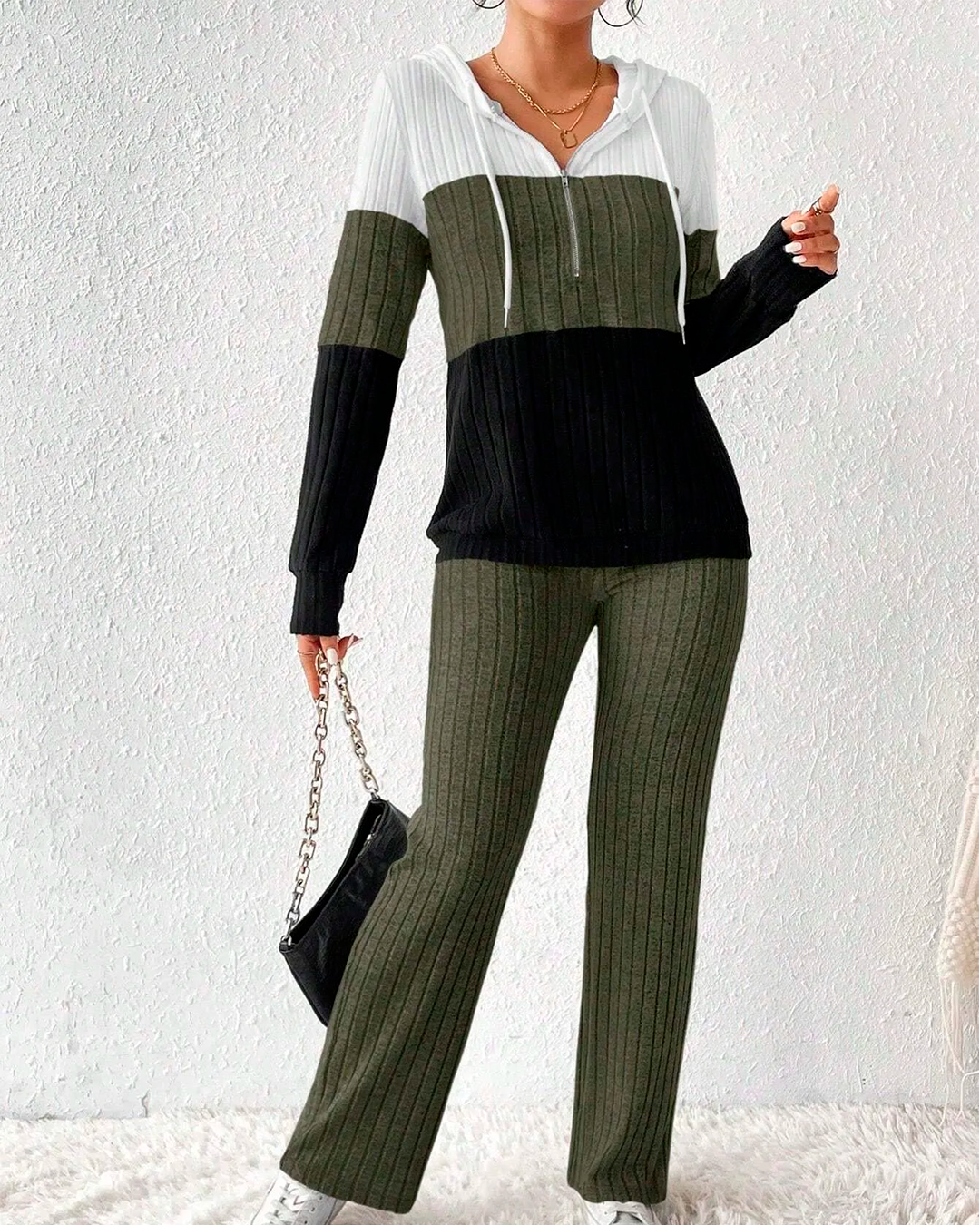 Ensemble Hoodie Bicolore + Pantalon Côtelé Droit