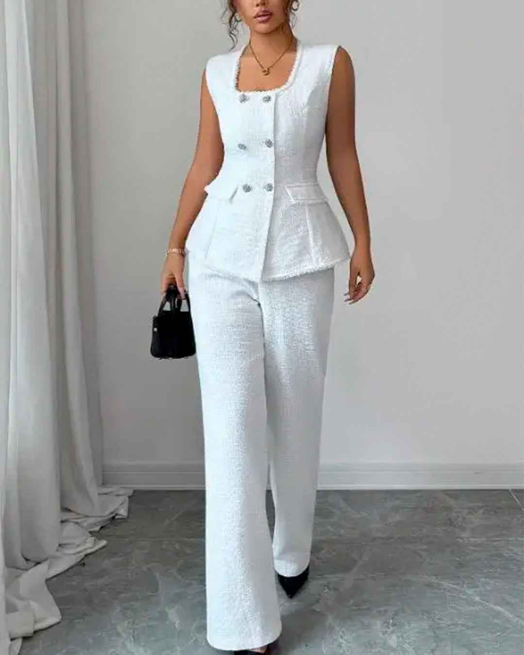 Ensemble Gilet Péplum Boutonné Pantalon Droit