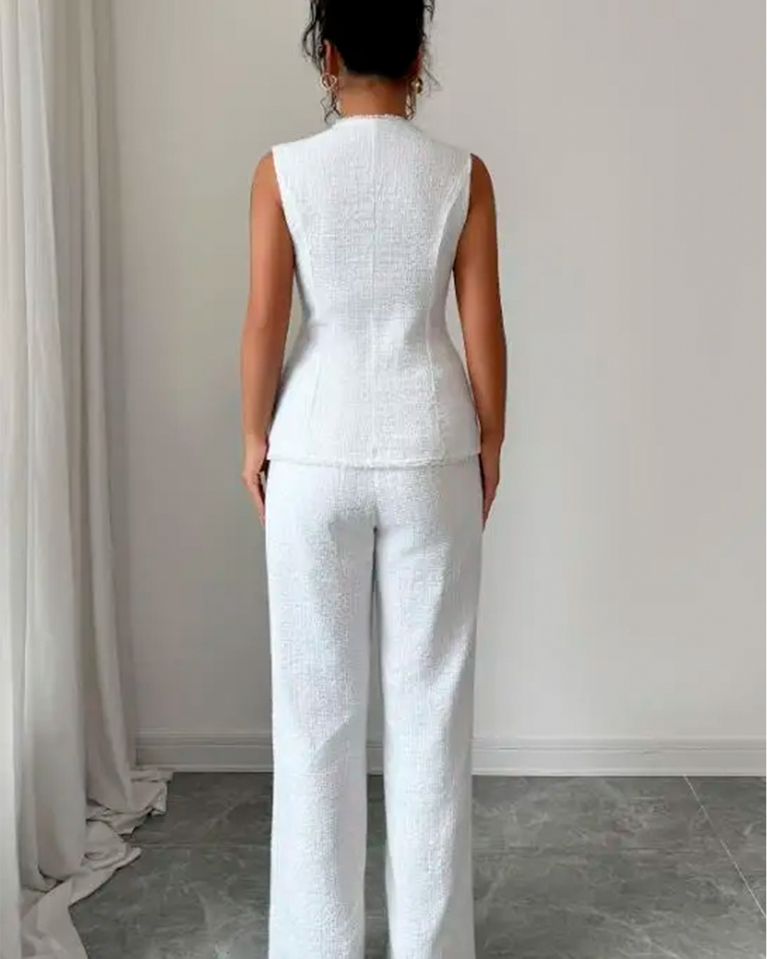 Ensemble Gilet Péplum Boutonné Pantalon Droit