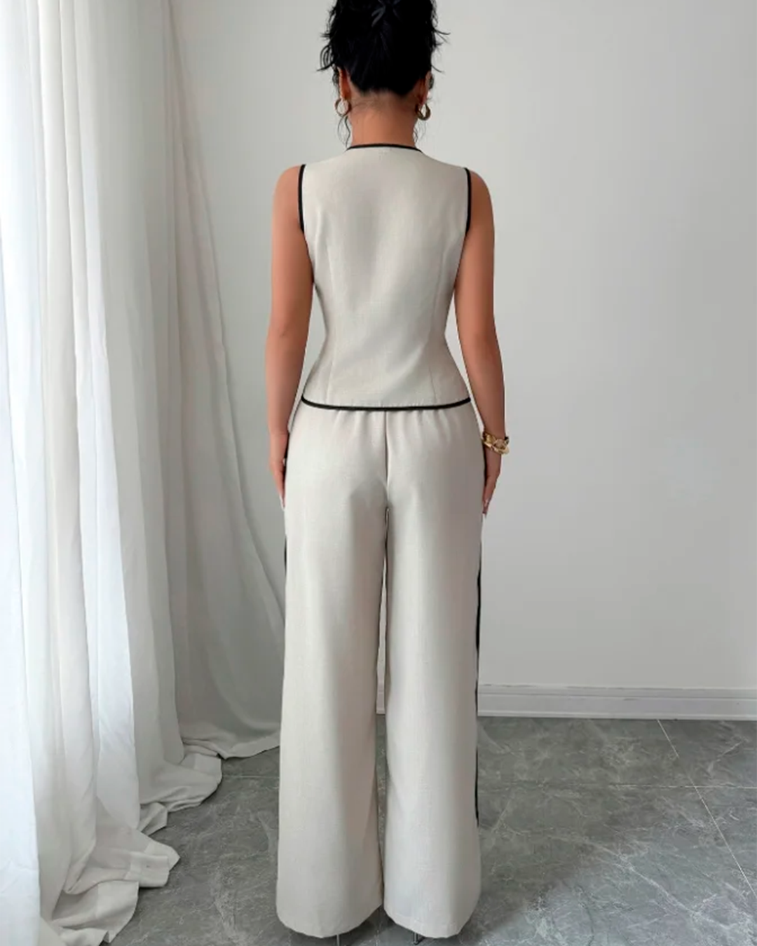 Ensemble Top Boutonné Structuré + Pantalon Large