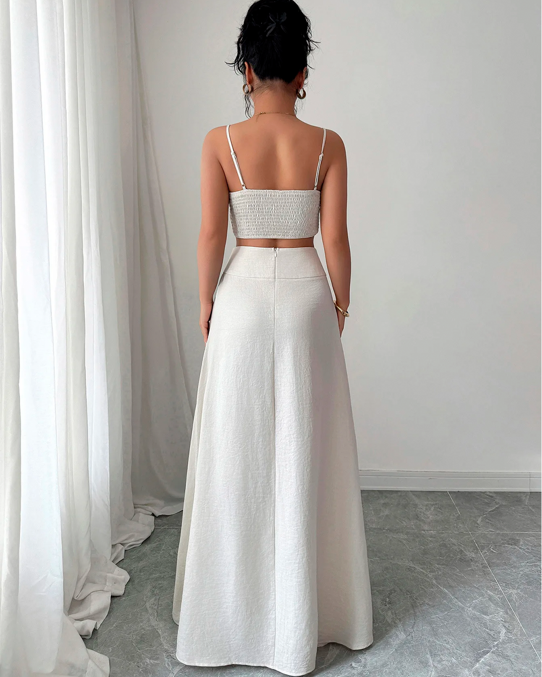 Ensemble Top Court Bretelles Fines Jupe Longue