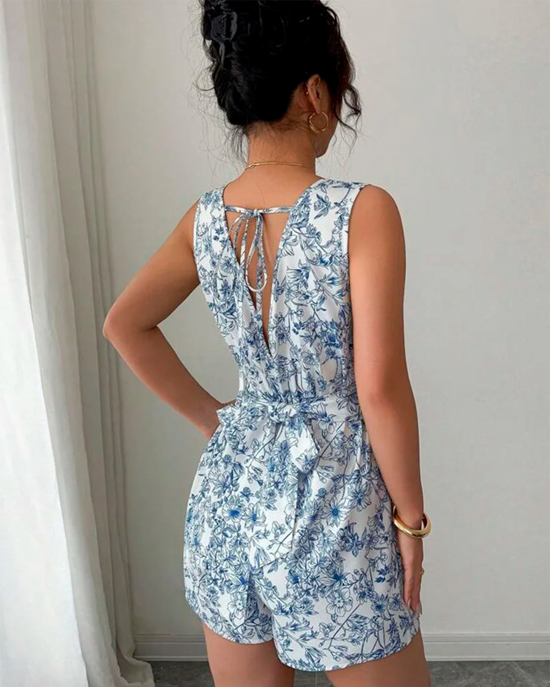 Combishort Imprimé Fleuri Encolure Carrée Cintré