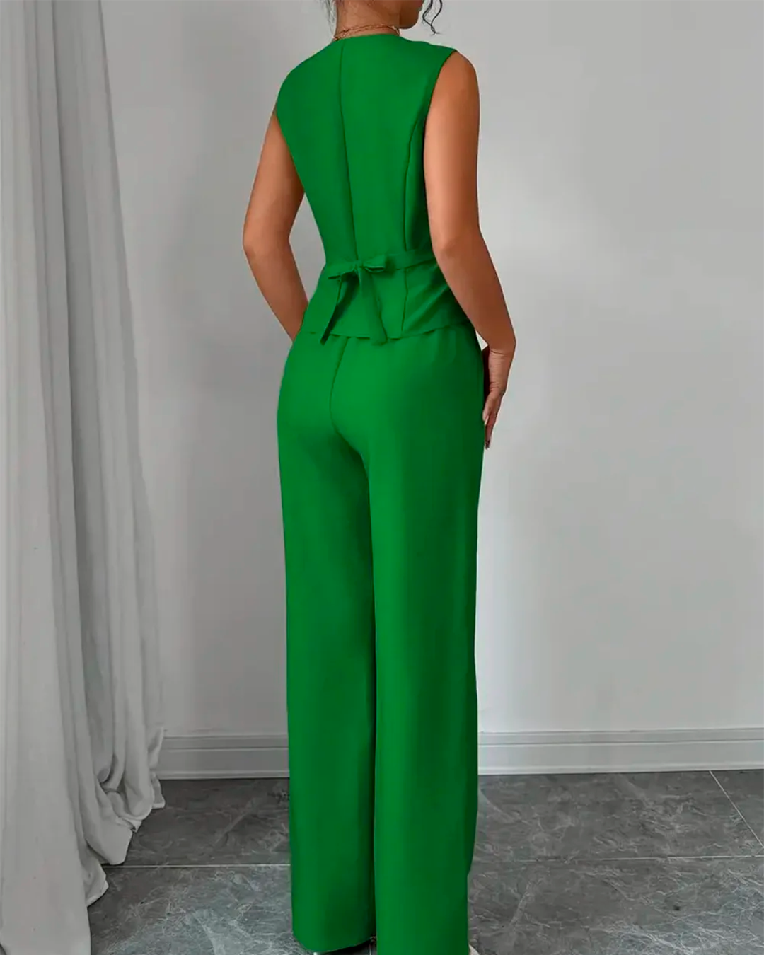 Ensemble Gilet Col V Boutonné + Pantalon Large