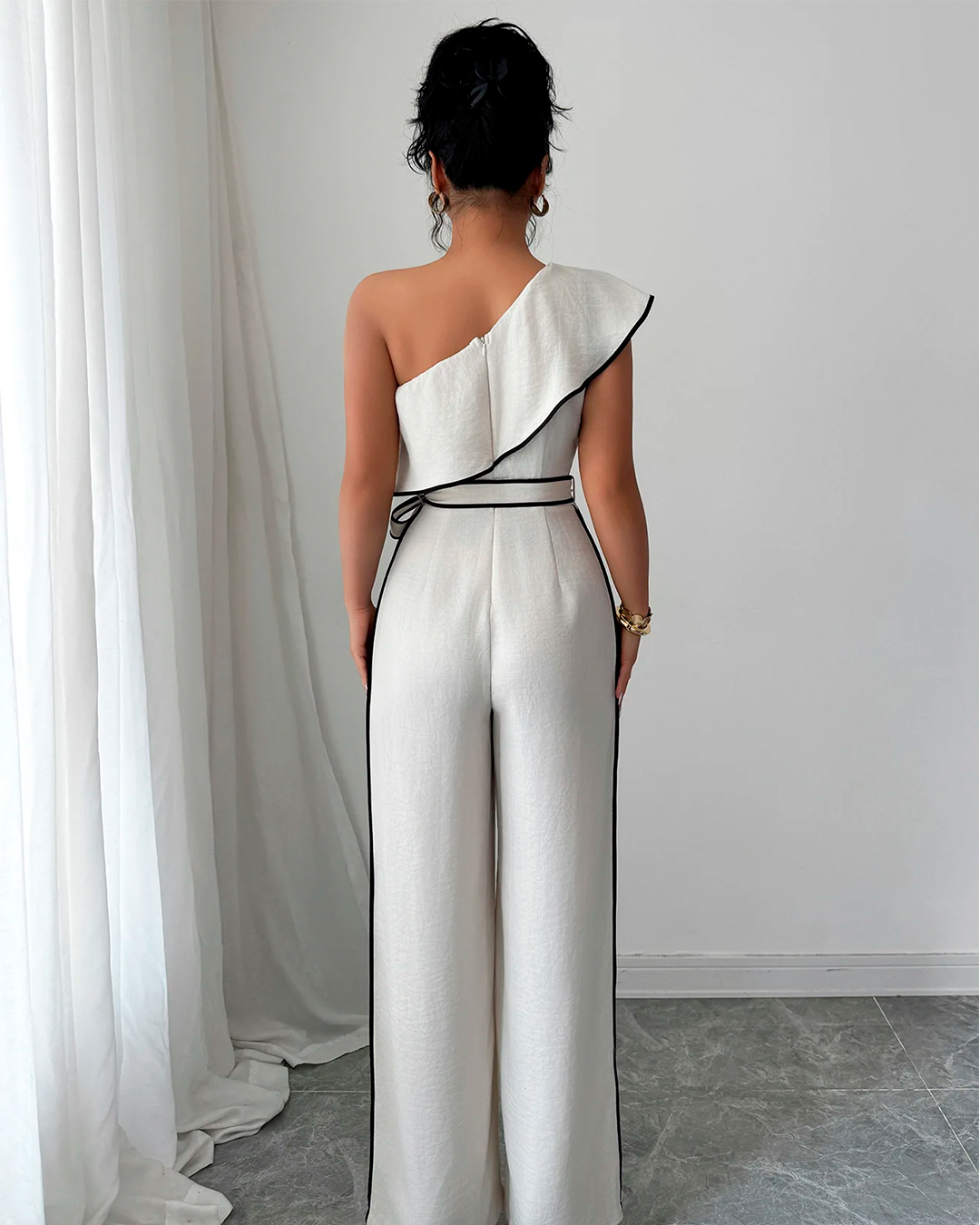 Combinaison Épaule Dénudée Taille Nouée Jambe Large