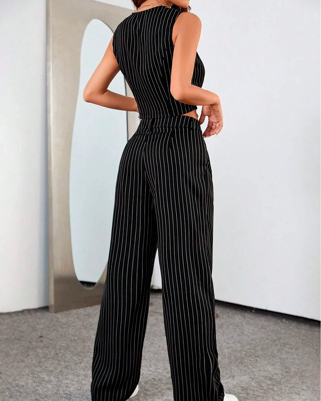 Ensemble Gilet Rayé Taille Découpée + Pantalon