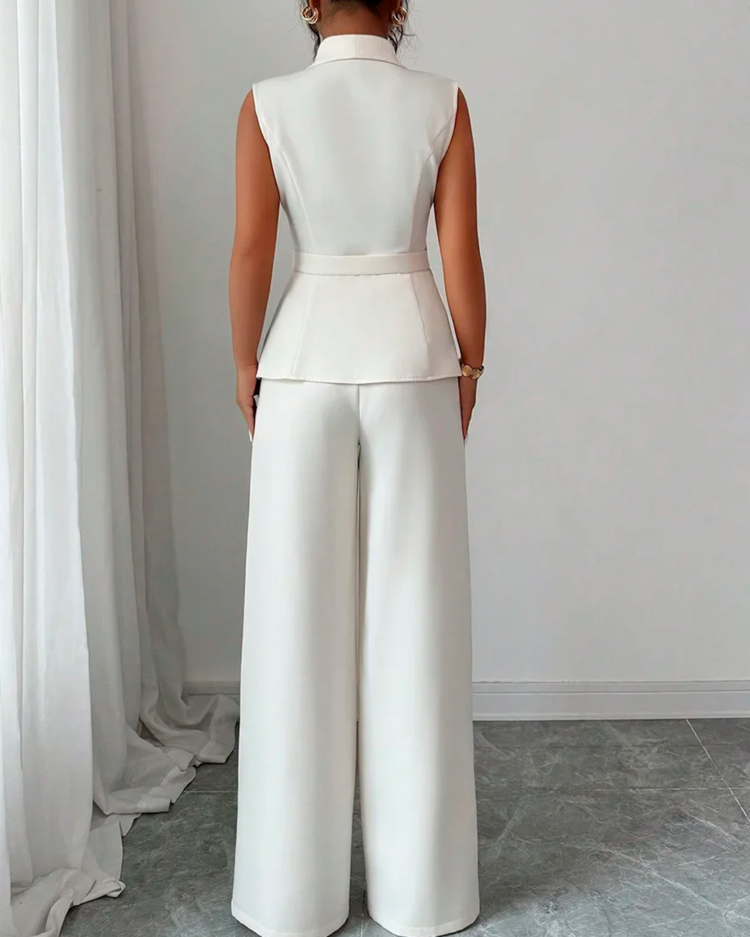 Ensemble Gilet Col Châle Ceinturé + Pantalon Large