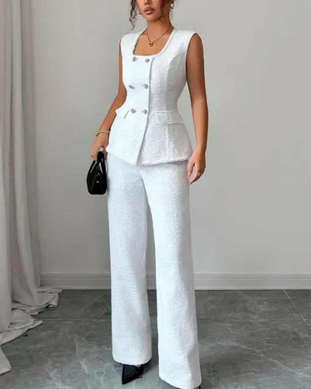 Ensemble Gilet Péplum Boutonné Pantalon Droit