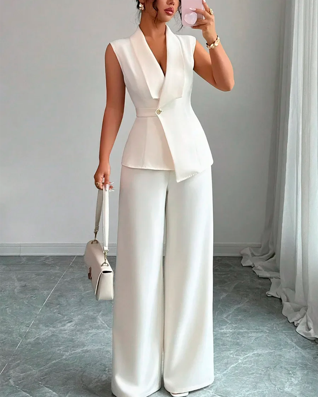 Ensemble Gilet Col Châle Ceinturé + Pantalon Large