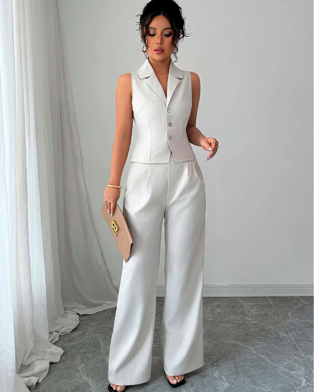 Ensemble Gilet Col Revers Cintré + Pantalon Large