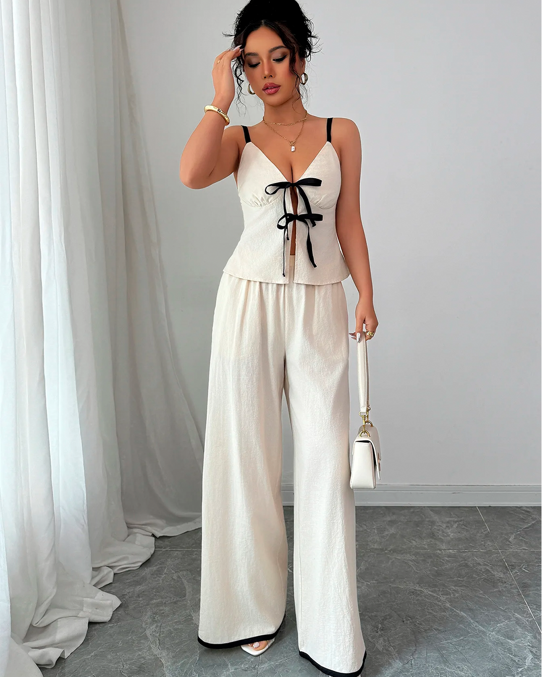 Ensemble Top Noué Bretelles Pantalon Large