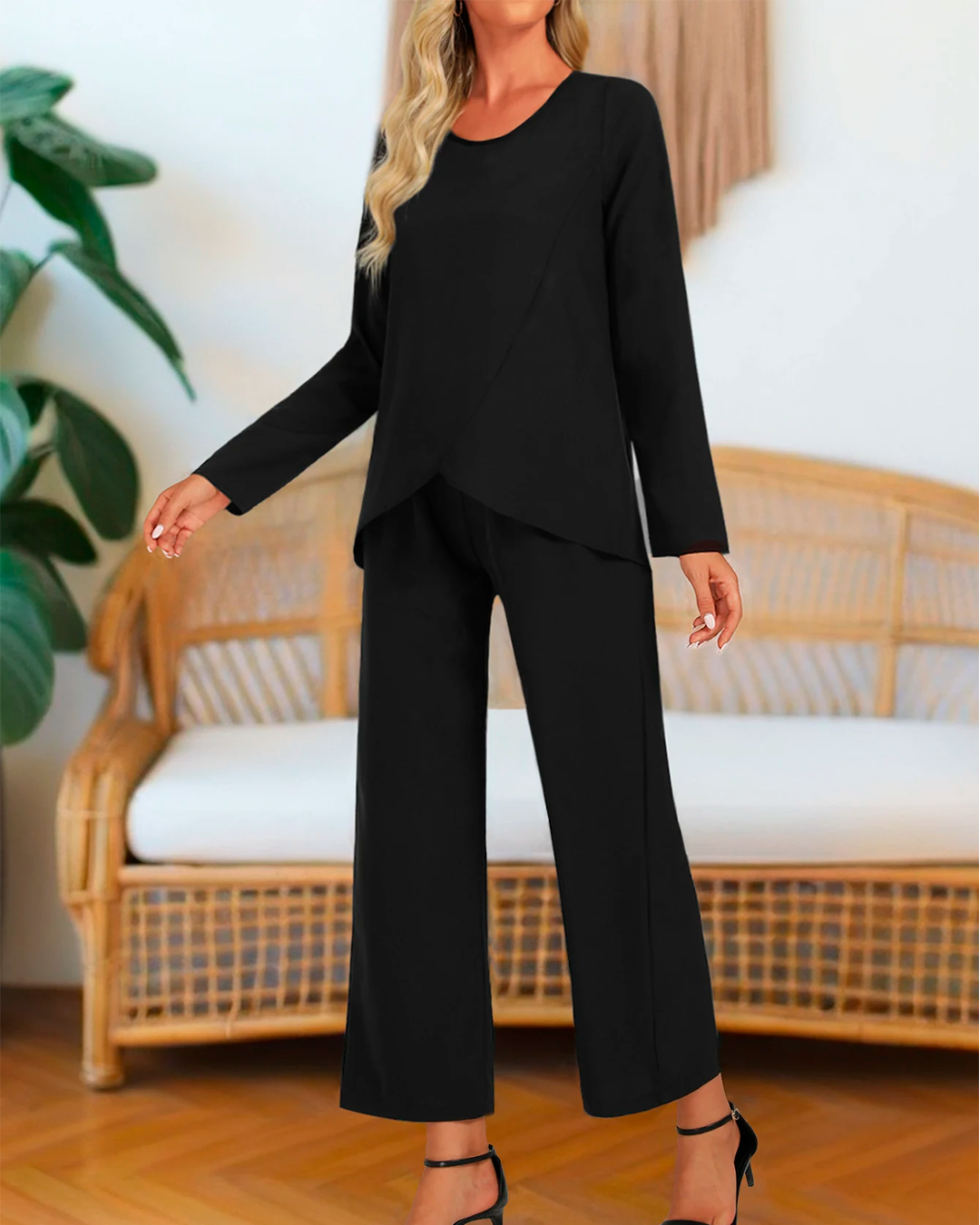 Ensemble Haut Asymétrique Manches Longues + Pantalon