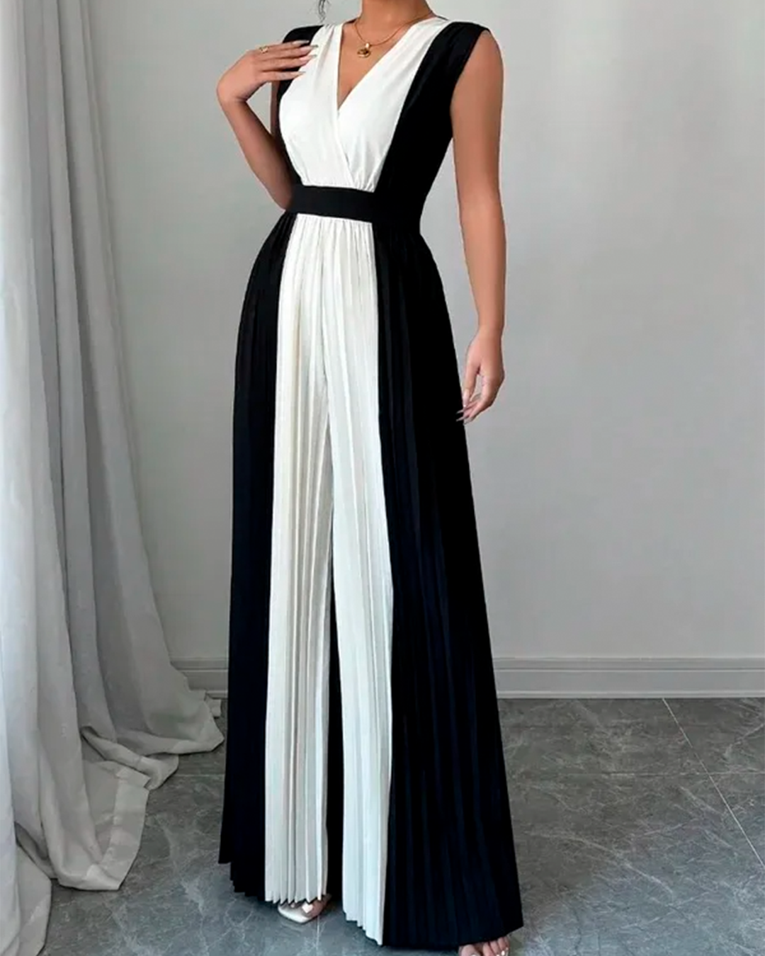 Combinaison Palazzo Plissée Bicolore Décolleté V