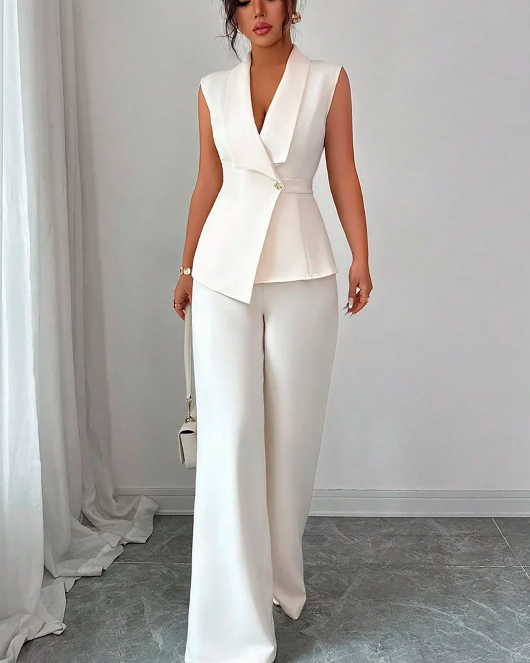 Ensemble Gilet Col Châle Ceinturé + Pantalon Large