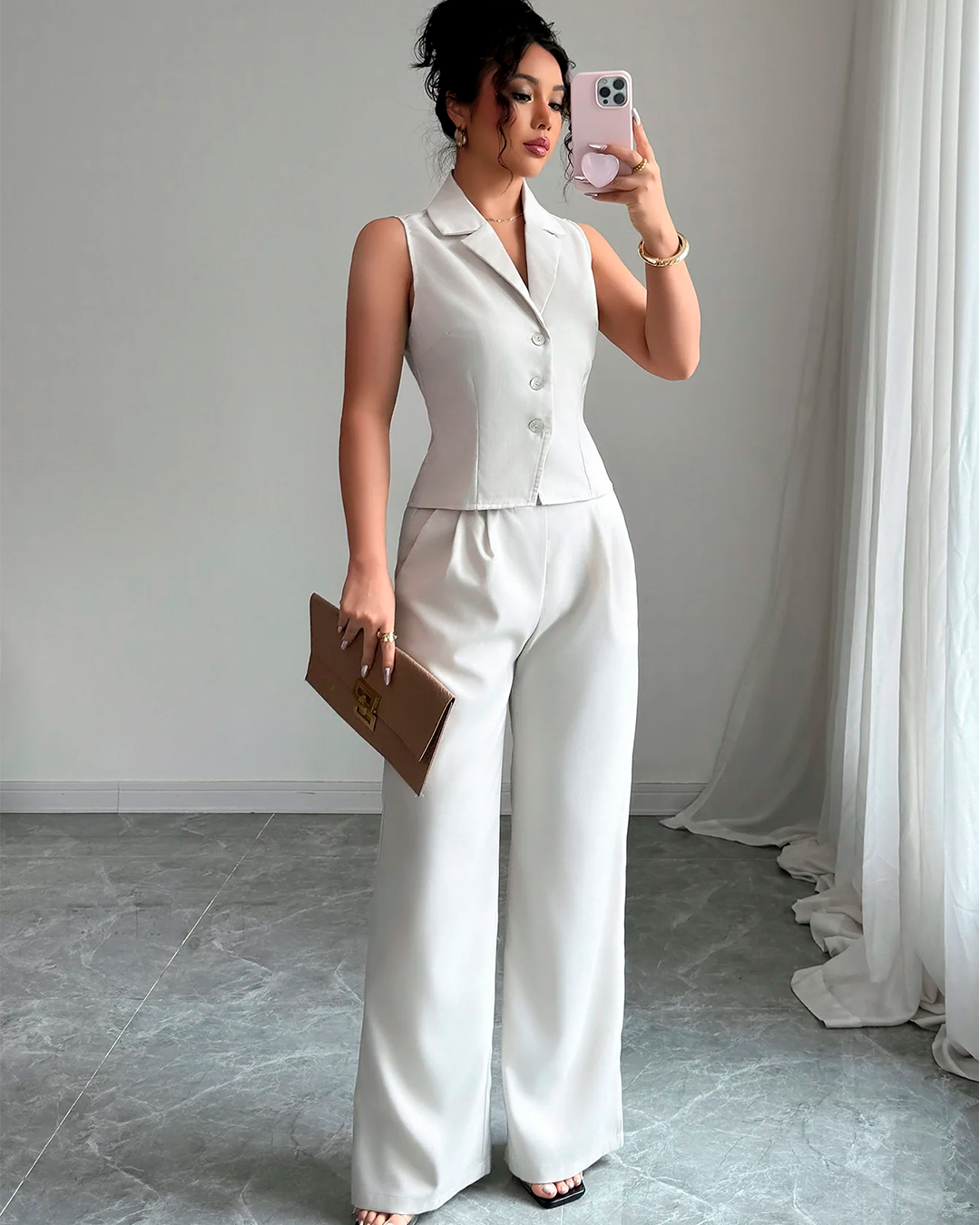 Ensemble Gilet Col Revers Cintré + Pantalon Large