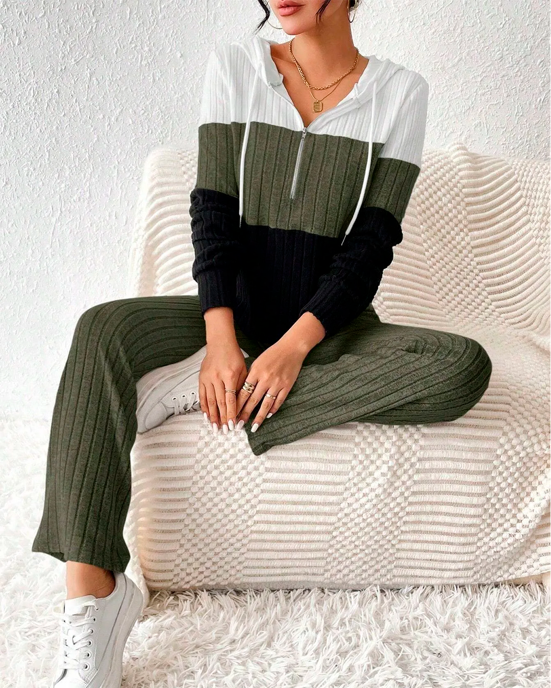 Ensemble Hoodie Bicolore + Pantalon Côtelé Droit