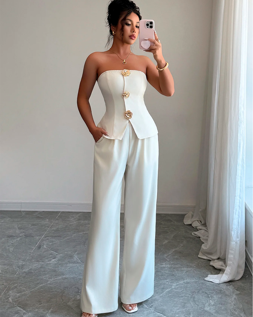 Ensemble Bustier Boutonné Sculptant + Pantalon Large