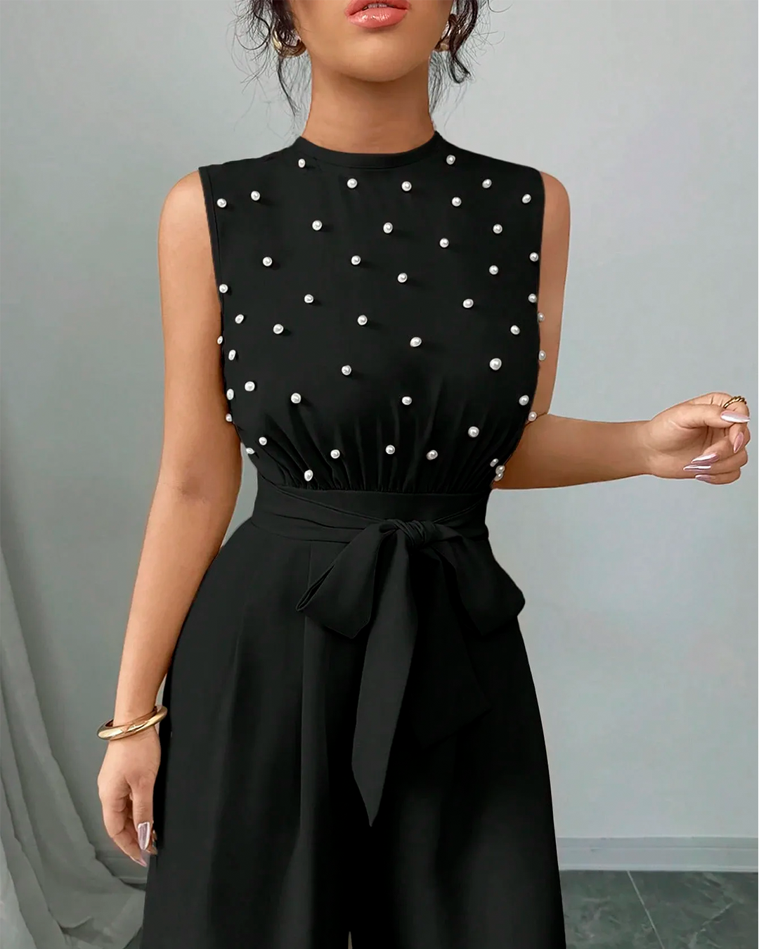 Combinaison Chic Perles Taille Nouée Sans Manches