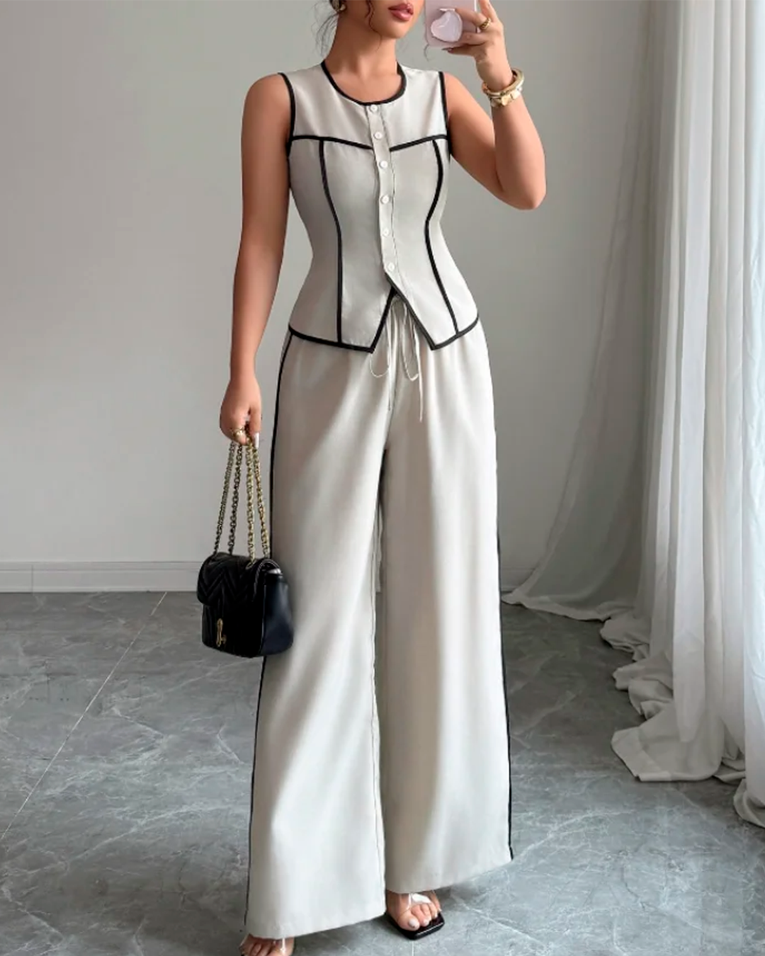 Ensemble Top Boutonné Structuré + Pantalon Large