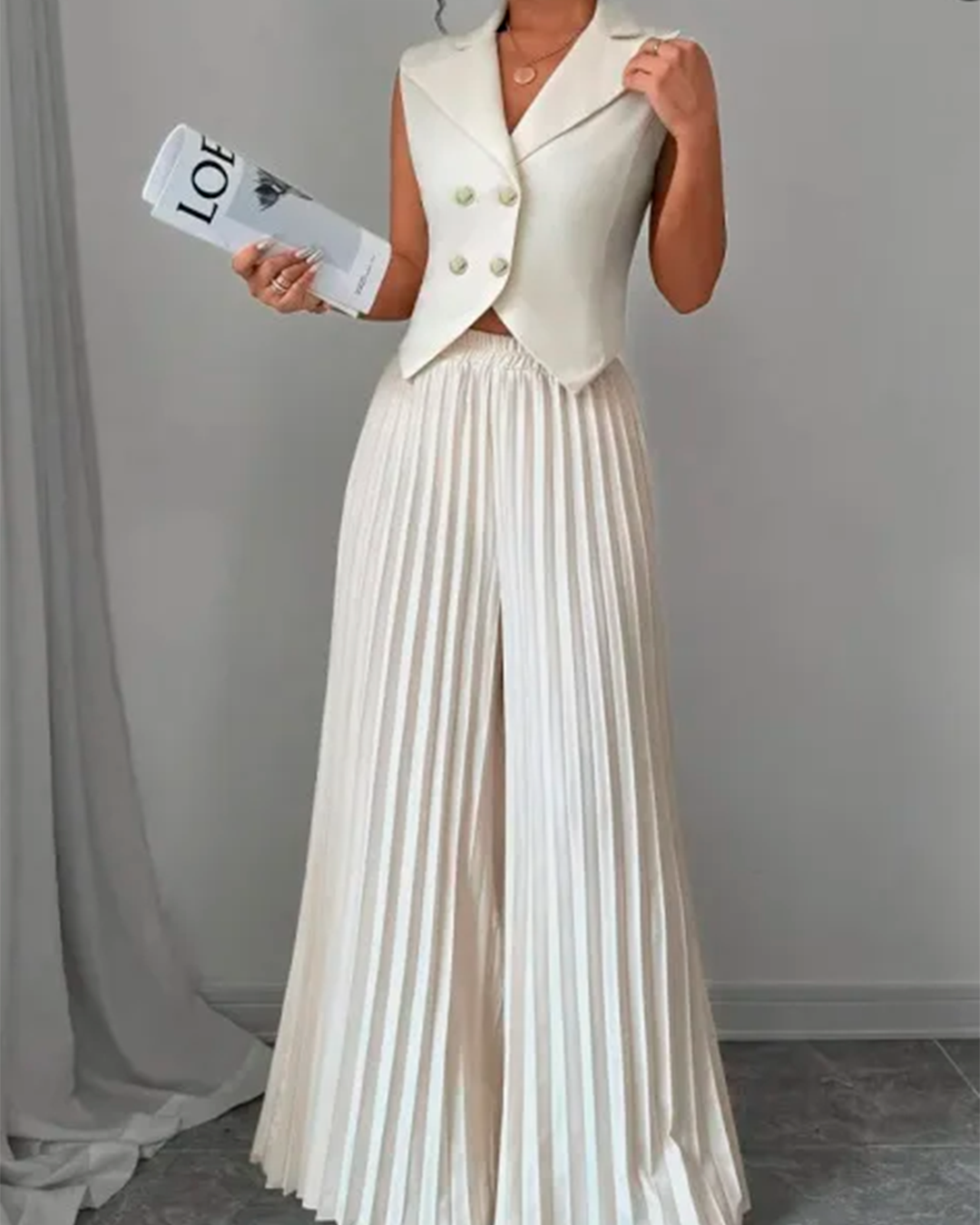 Ensemble Gilet Croisé Cintré + Pantalon Plissé Large