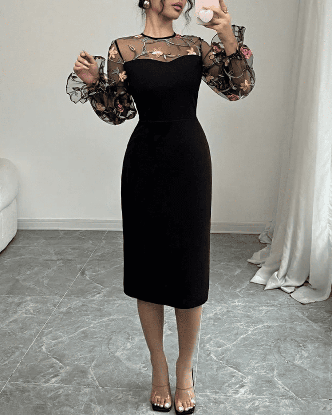 Robe Cape Transparente Mini Col Montant Manche