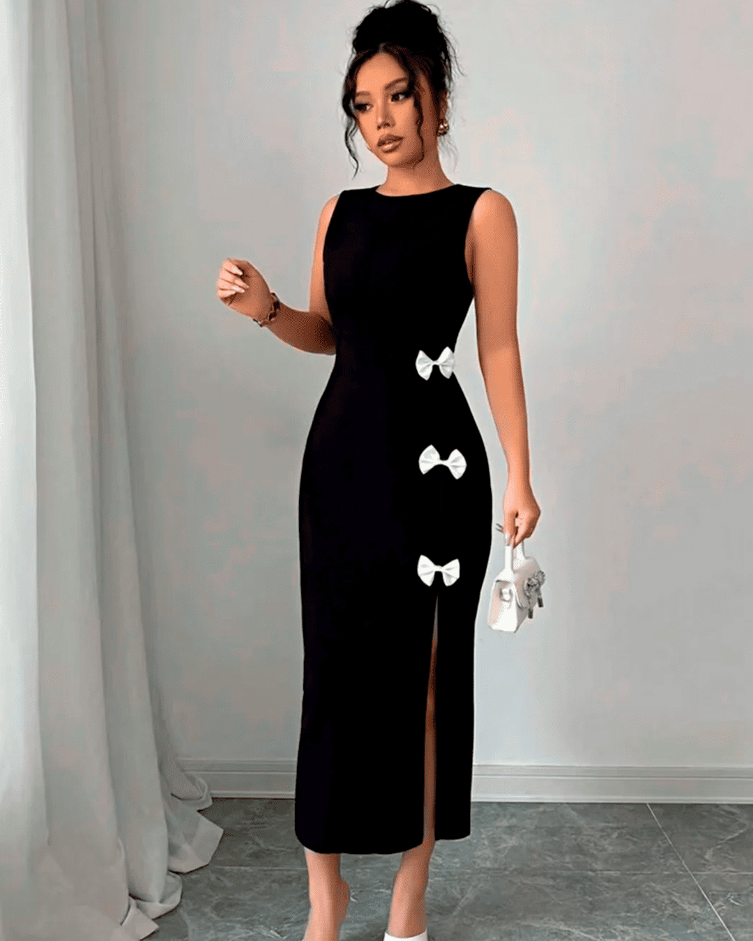 Robe Latérale Fourreau Nœuds Fente