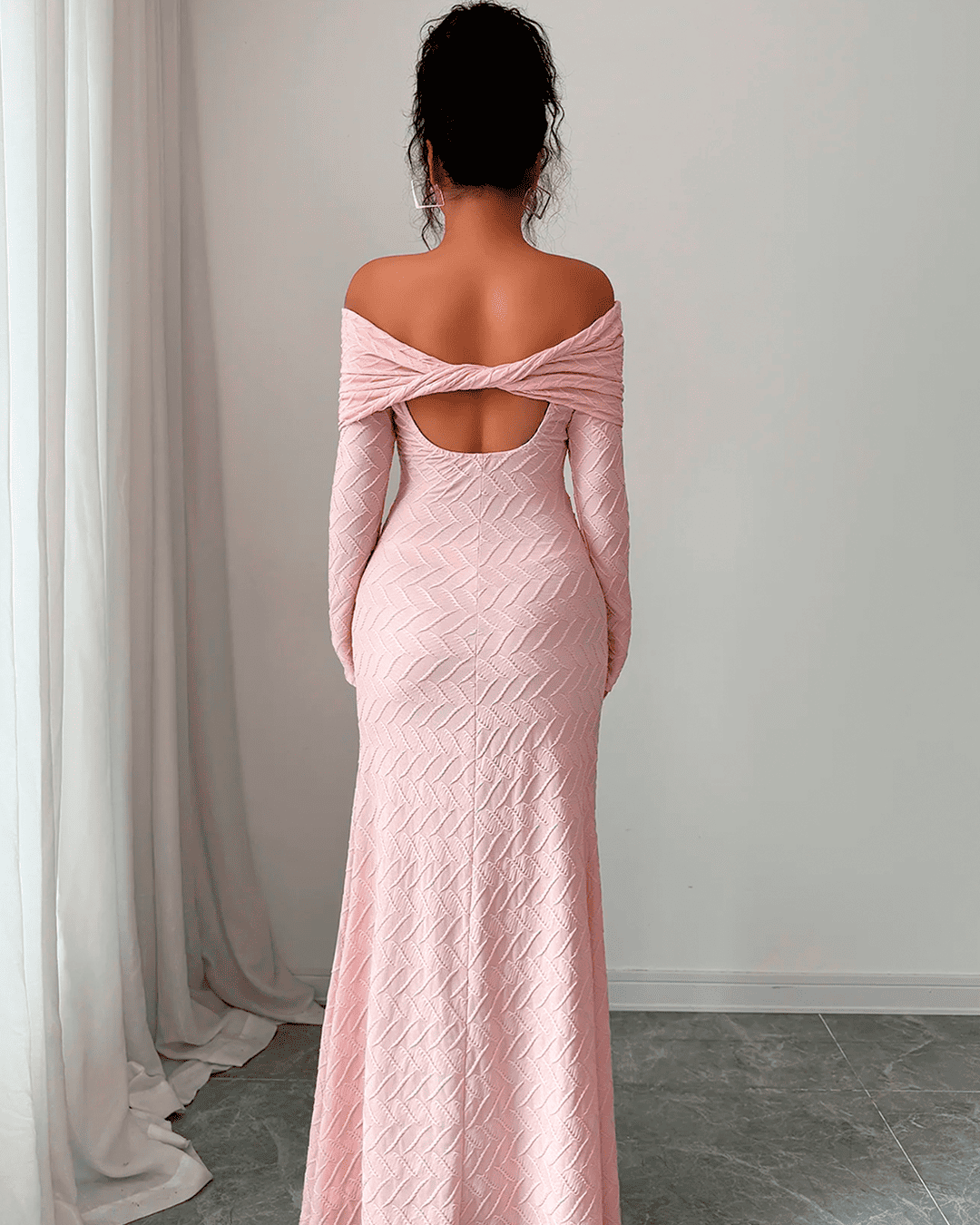 Robe Sirène Épaules Dénudées Tricot Chevrons