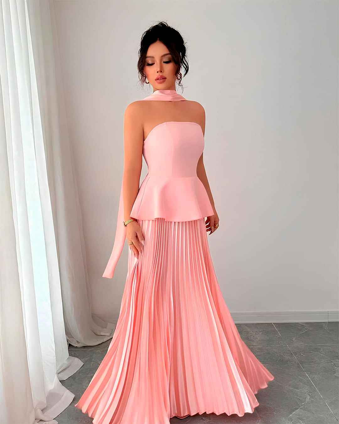 Robe foulard péplum + jupe longue plissée