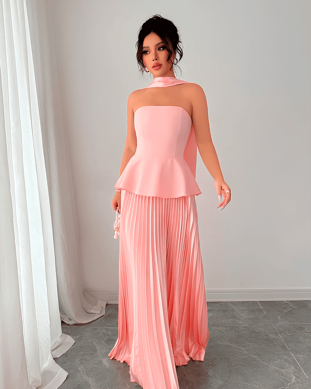 Robe foulard péplum + jupe longue plissée