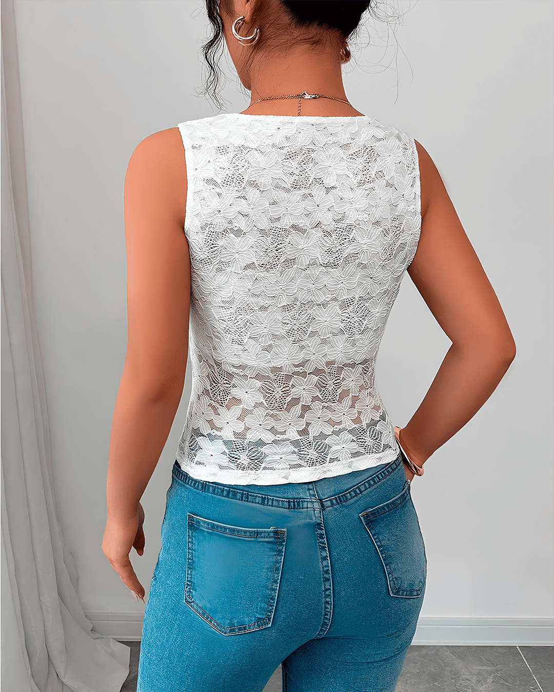 Top Dentelle Cache-Cœur Sans Manches Cintré