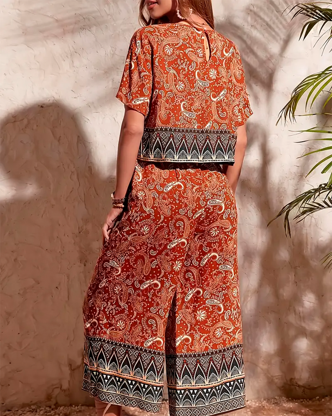Boho Set Wide Leg Paisley Print Crop Top