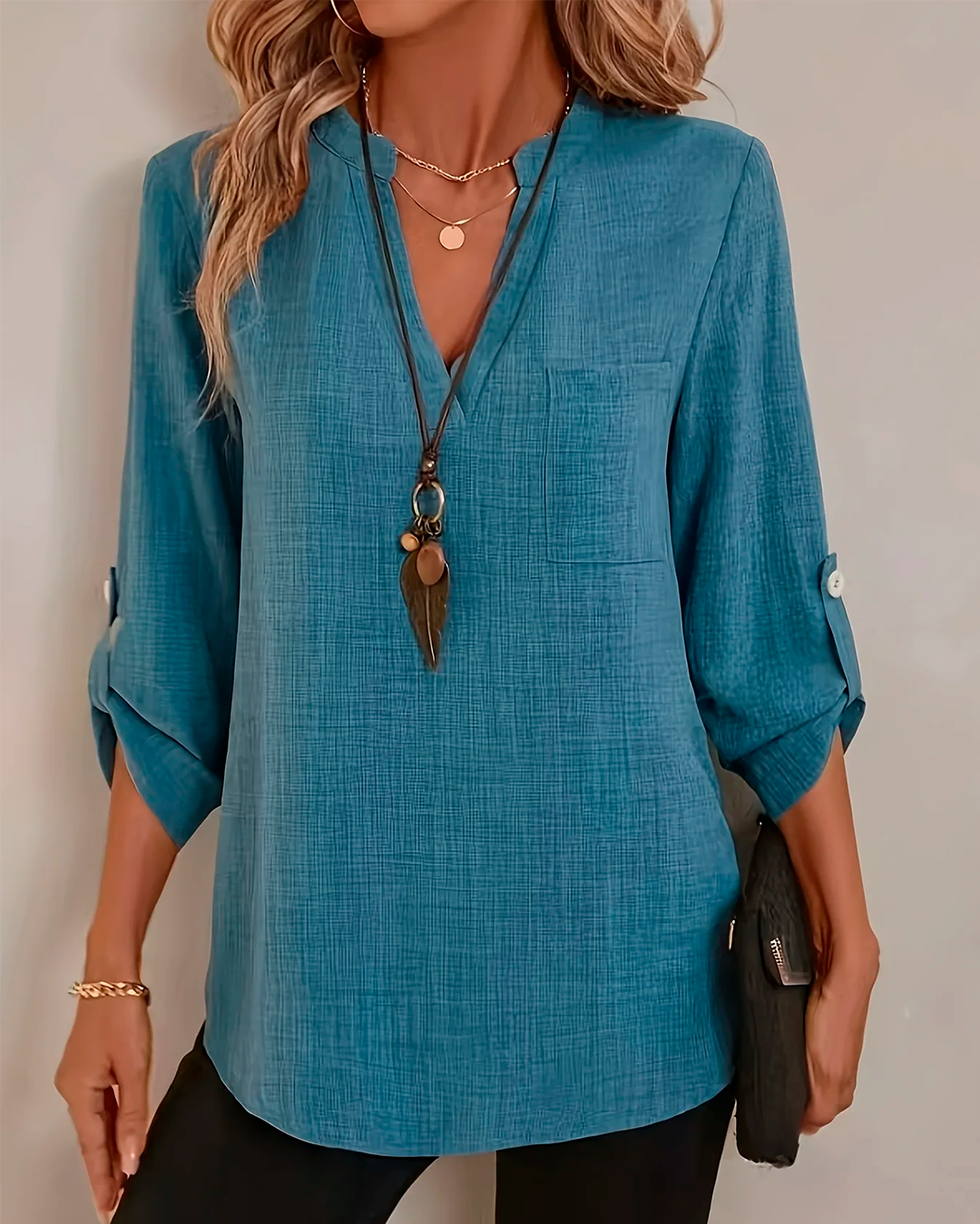 Casual Long Sleeve V Neck Blouse
