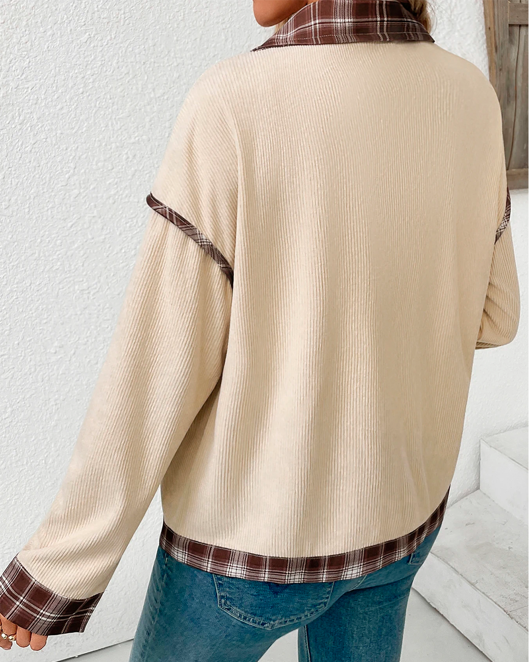 Coat Corduroy Patchwork Plaid Feminine Casual Modern