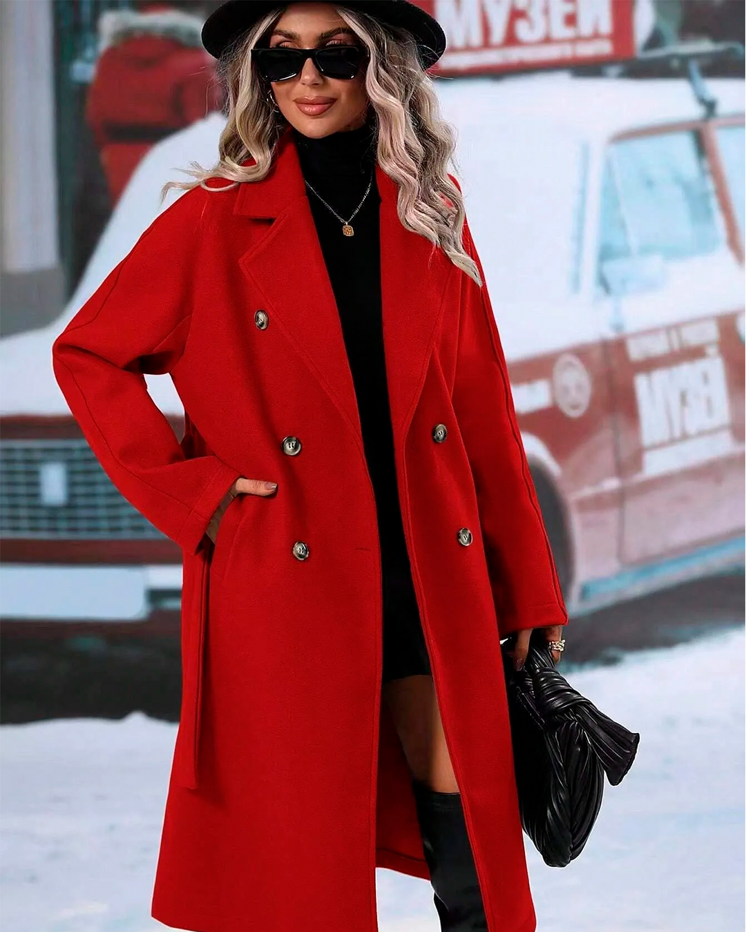 Coat Long Belted Elegant Winter Feminine