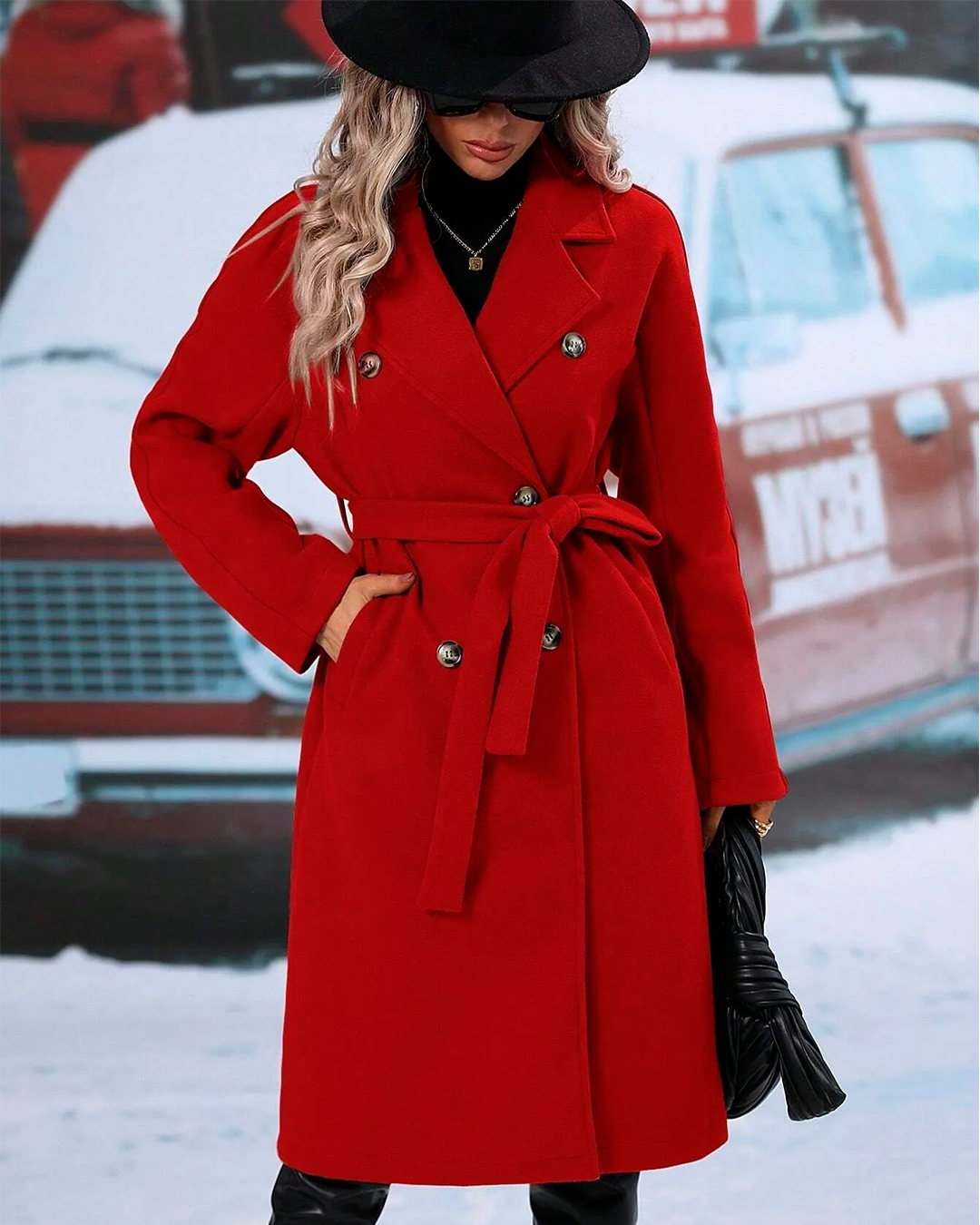 Coat Long Belted Elegant Winter Feminine