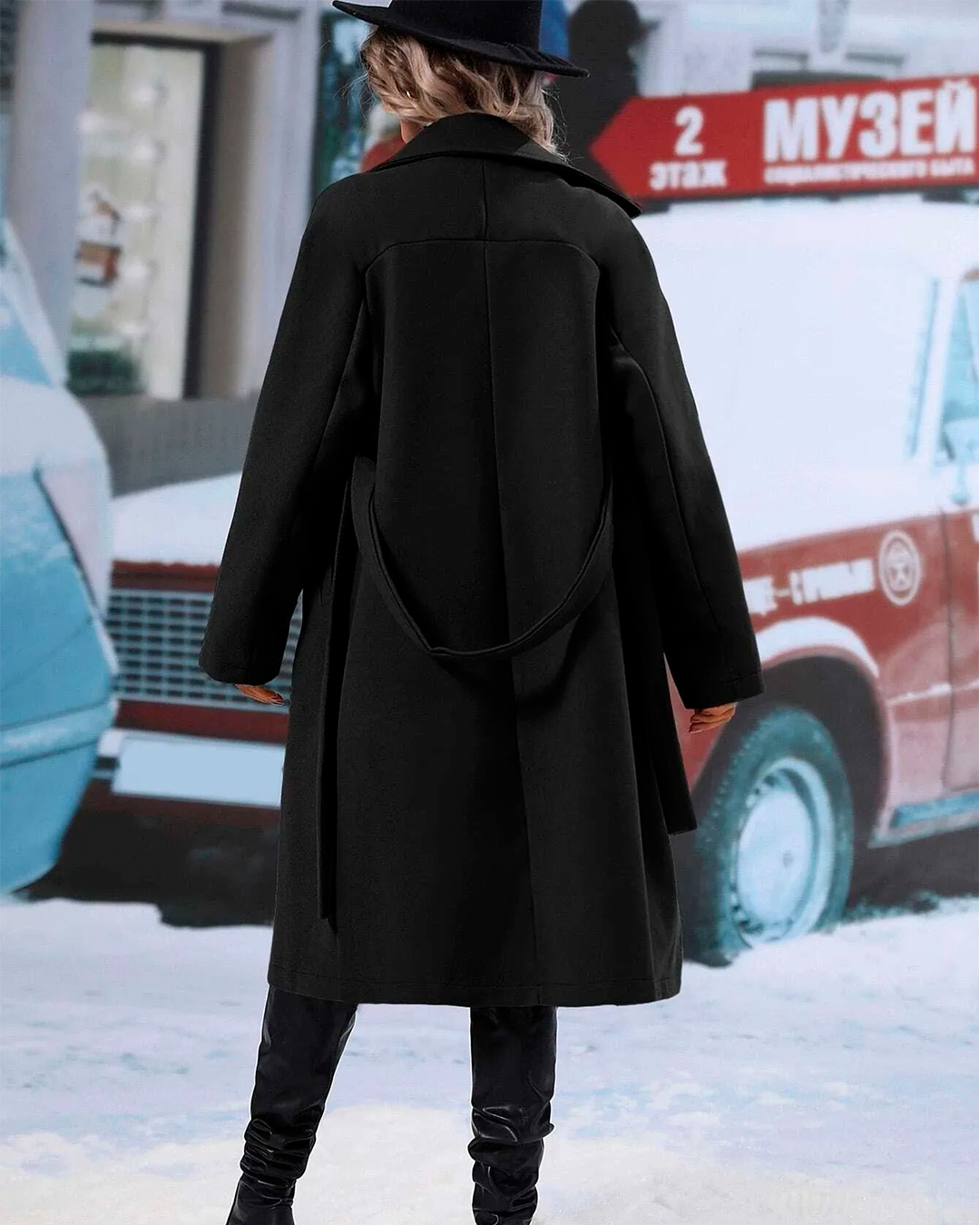 Coat Long Belted Elegant Winter Feminine