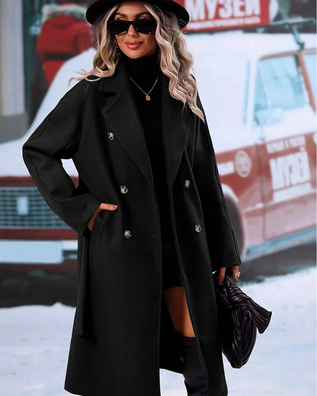 Coat Long Belted Elegant Winter Feminine