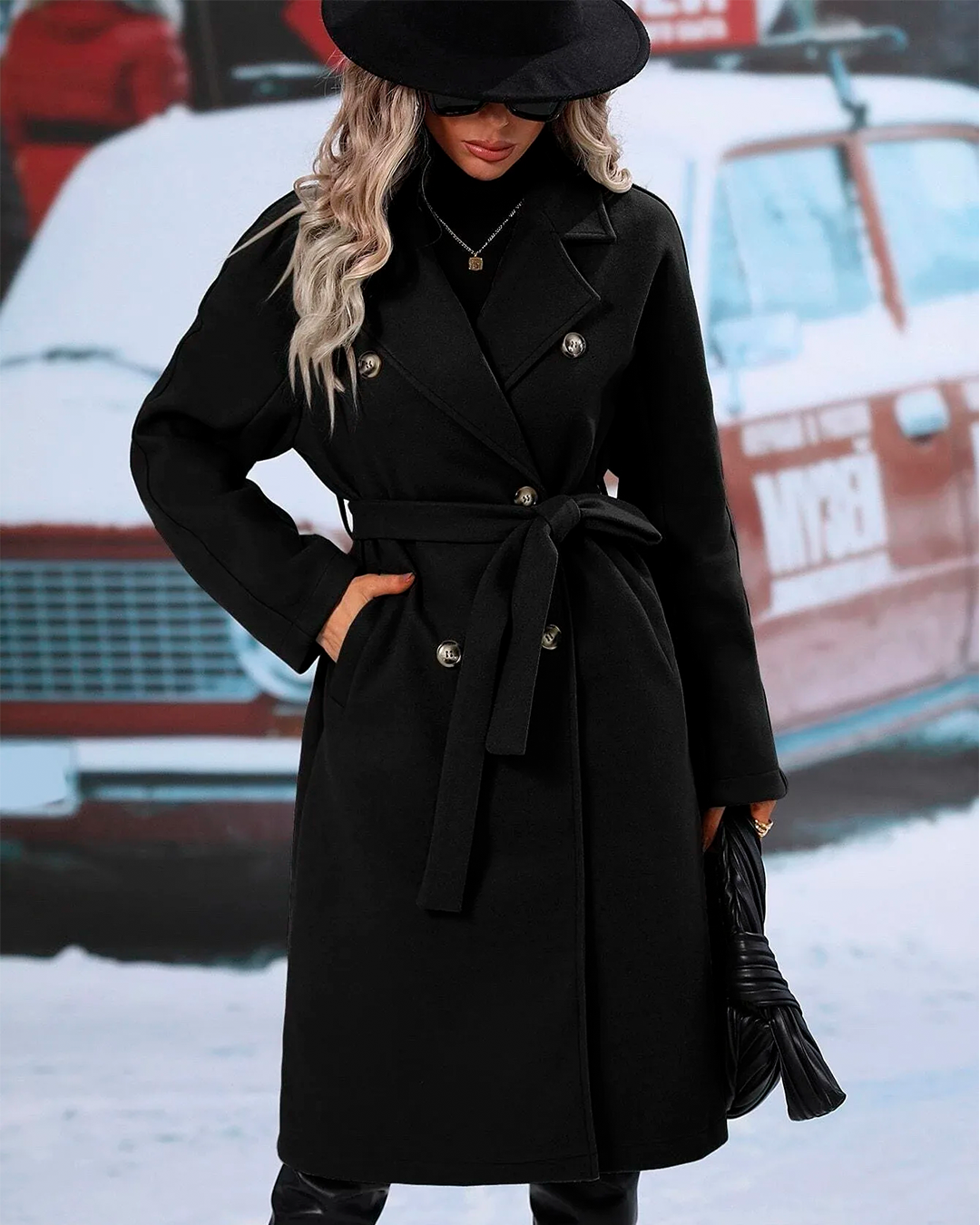 Coat Long Belted Elegant Winter Feminine