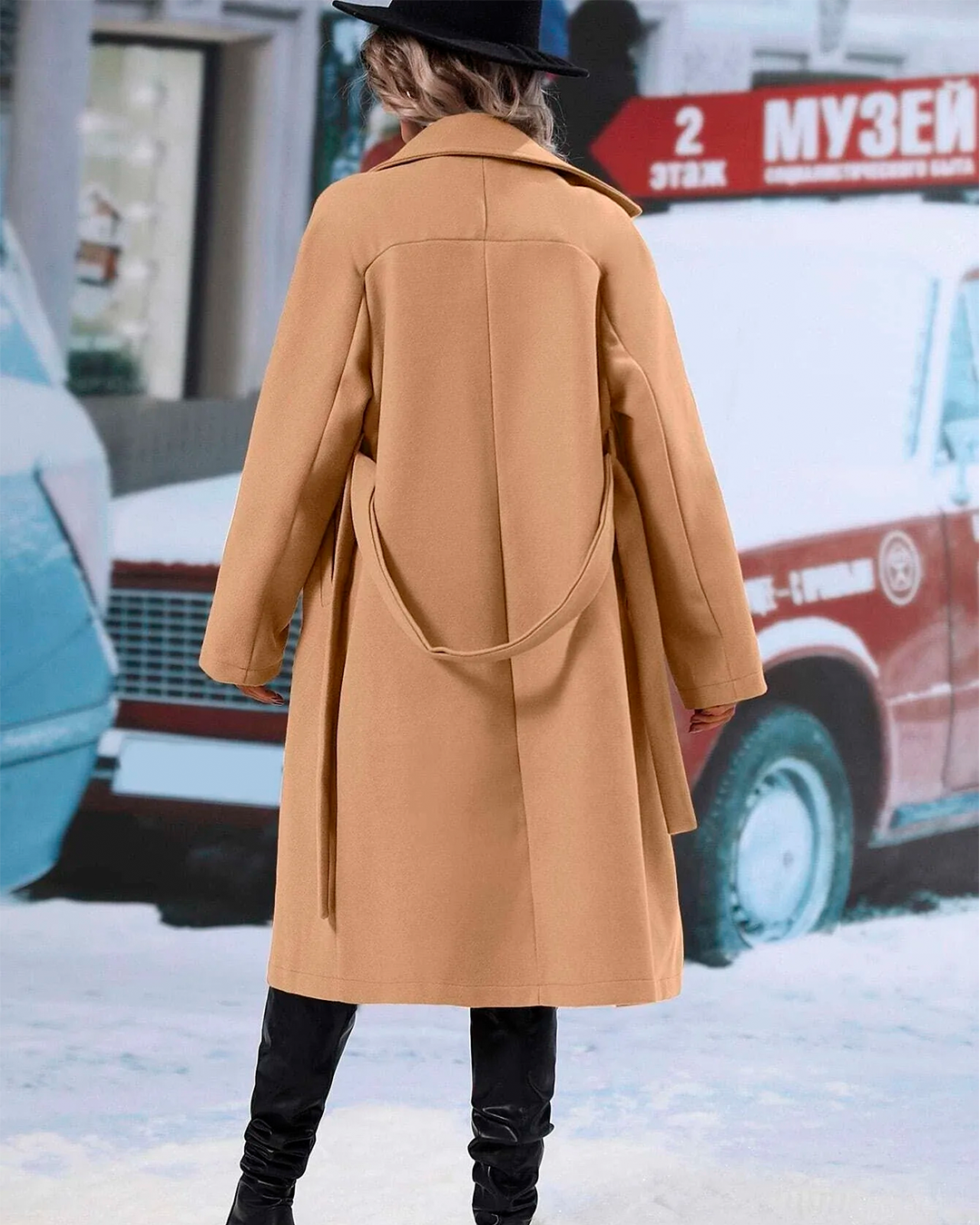 Coat Long Belted Elegant Winter Feminine