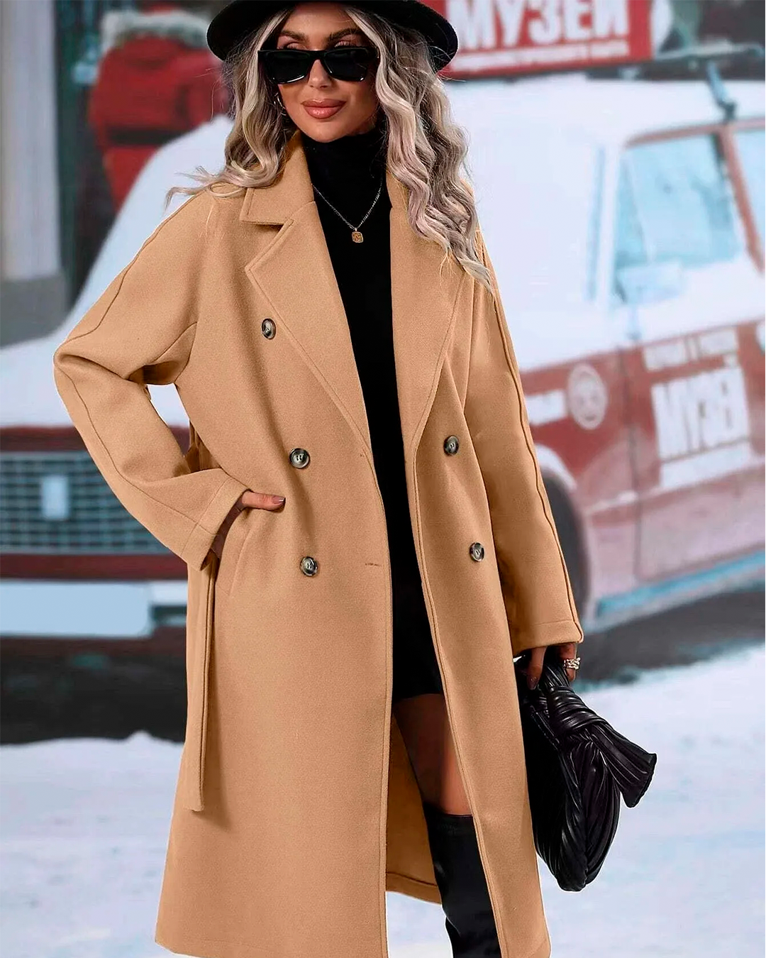 Coat Long Belted Elegant Winter Feminine