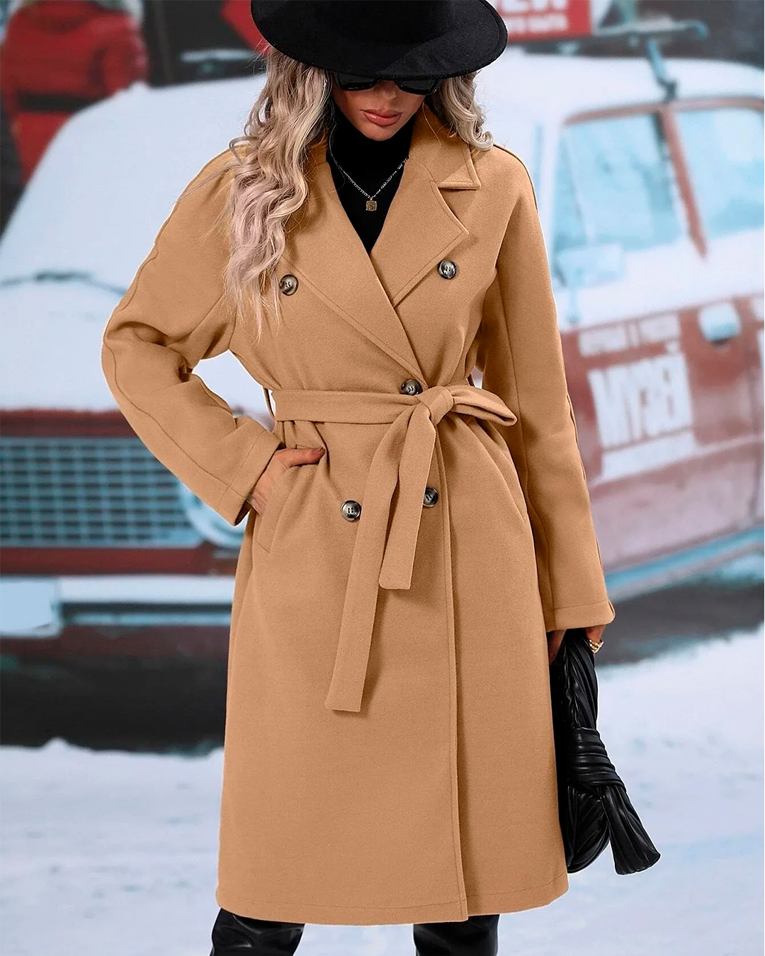 Coat Long Belted Elegant Winter Feminine