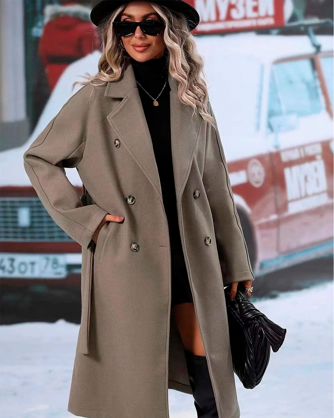 Coat Long Belted Elegant Winter Feminine